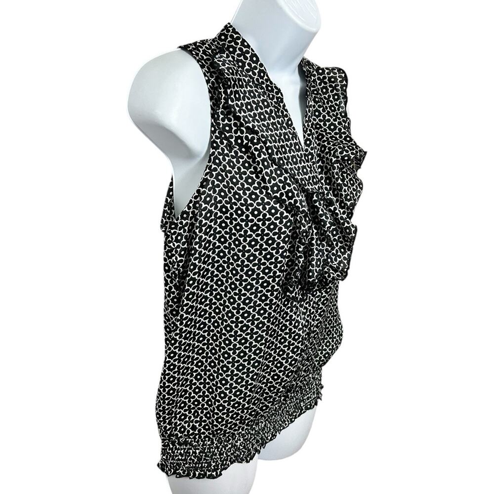Jules & Leopold Black White Floral Blouse Sz S V-Neck Sleeveless Top Ruffle - Picture 3 of 6